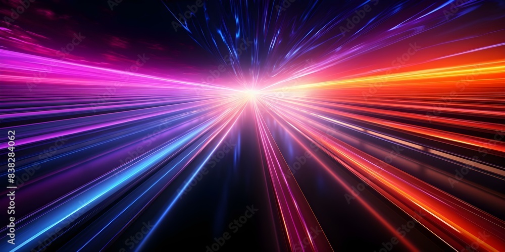 Obraz premium Abstract neon fiber optic lines creating a highspeed technology background. Concept Neon, Fiber Optic, Highspeed, Technology, Abstract