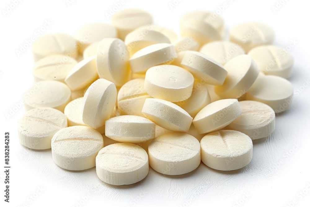 Pile of White Round Medicine Tablets Pile of White Round Medicine Tablets