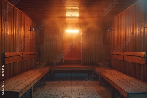 Steamy Wooden Sauna with Benches