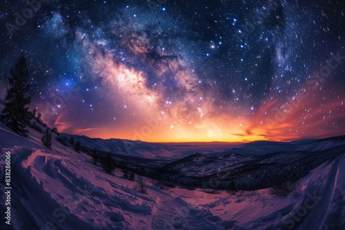 Starry Night Over Snowy Mountain Landscape