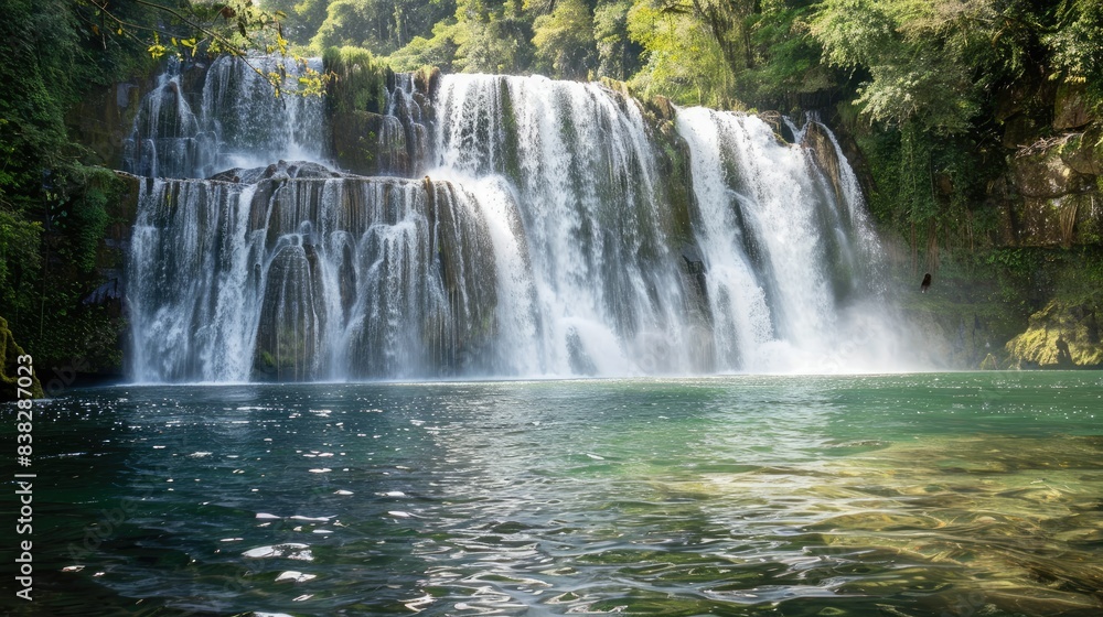 Fototapeta premium Inside the Pulhapanzak waterfall on Lake Yojoa AI generated