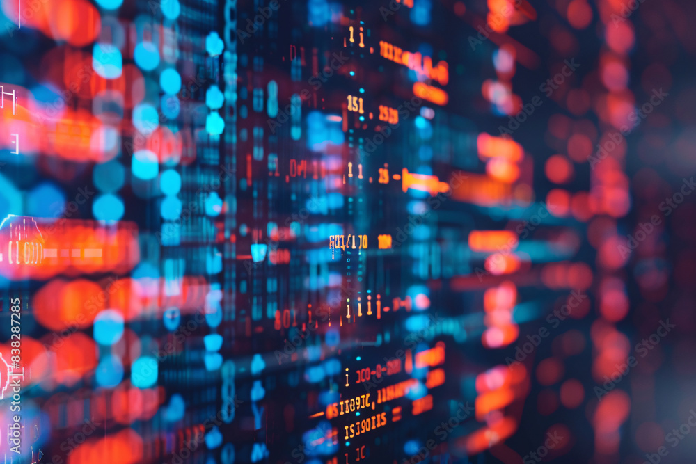 Obraz premium Cybersecurity AI analyzes code to find malware, digital interface backdrop