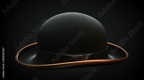 Produce a frontal view design of a sleek and modern bowler hat with striking highlights photo