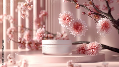 Wallpaper Mural Pink Blossoms and Skincare Products on a Delicate Platform Torontodigital.ca