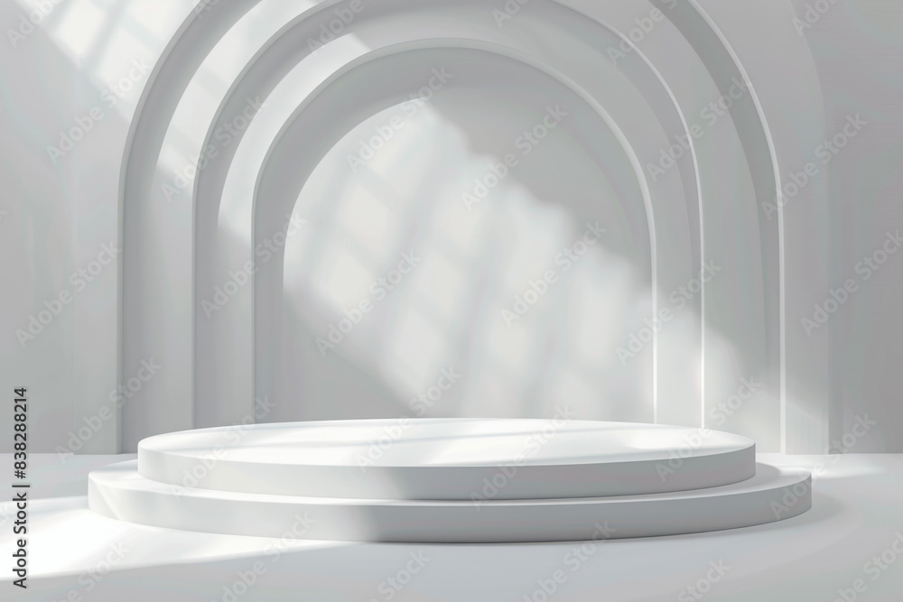 Fototapeta premium 3D render, abstract minimalist background with white empty podium.