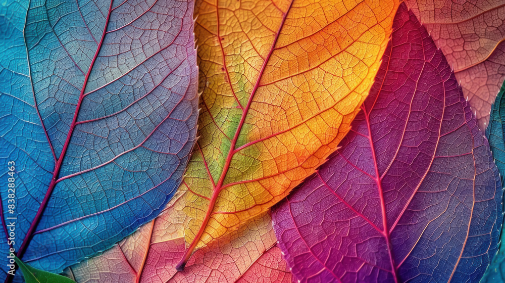 Obraz premium Vibrant Multicolored Leaf Pattern, Close-up Realistic Photography