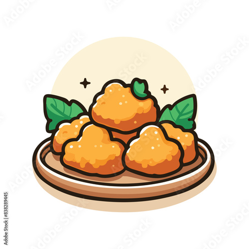 Fried chicken nuggets on a plate cartoon vector illustration