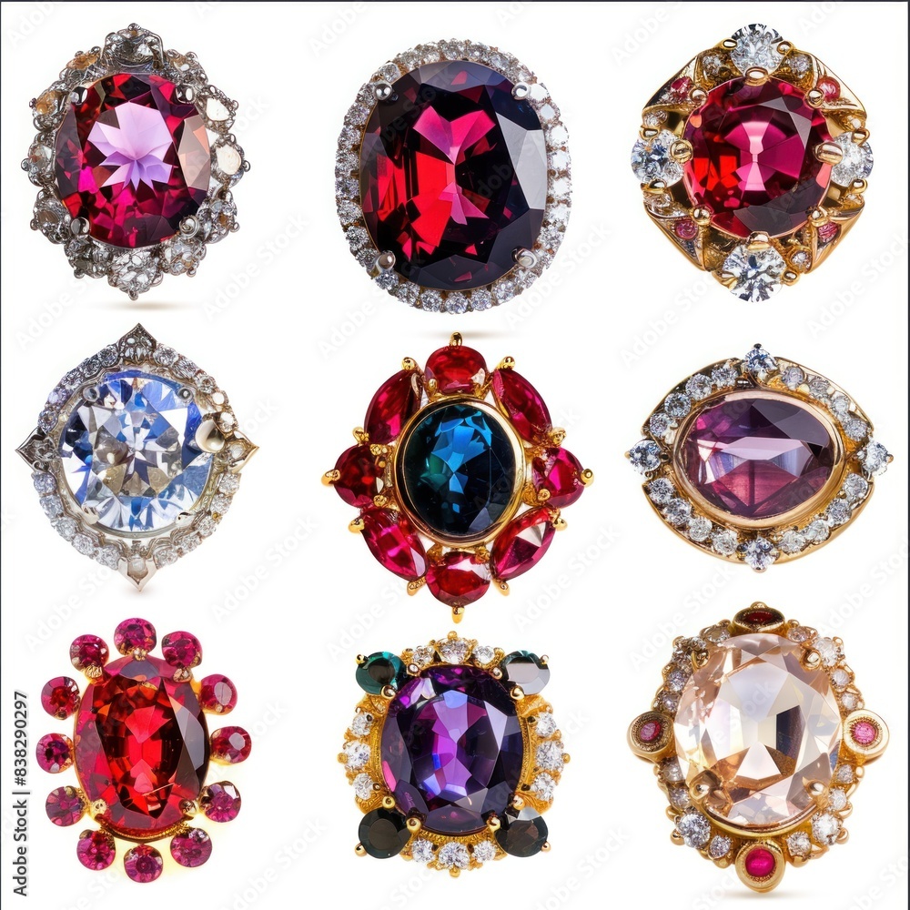 Image of jewelry, diamonds, rubies, gold, silver on a clear white background. Image of jewelry, diamonds, rubies, gold, silver on a clear white background.