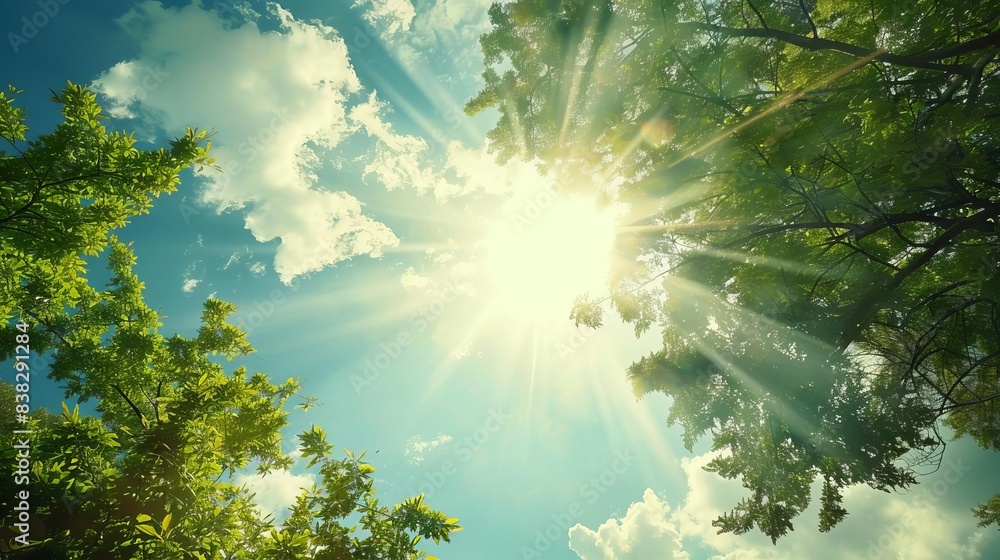 spring awakening fresh sunny sky with strong sunlight filtering through lush green trees heralding the arrival of summer digital photography spring awakening fresh sunny sky with strong sunlight filtering through lush green trees heralding the arrival of summer digital photography