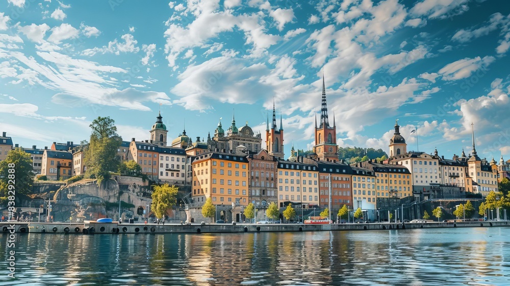 Fototapeta premium stockholm old town panorama with royal palace and historic architecture summer travel concept