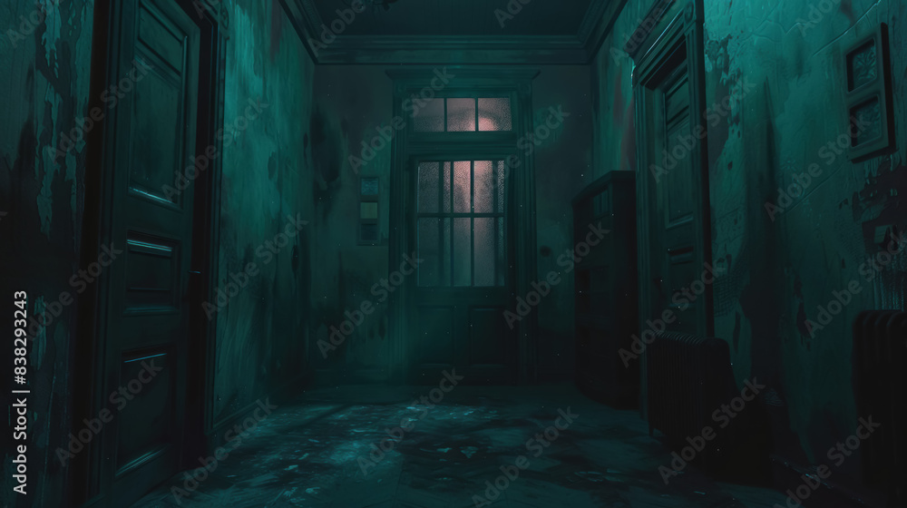 Creepy Manor Interior, Haunted Room, Shadowy Figure Creepy Manor Interior, Haunted Room, Shadowy Figure