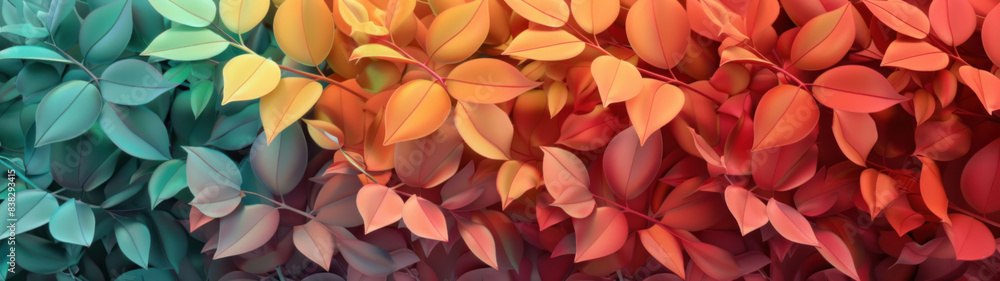 Autumn Leaves Color Spectrum, 3D Rendering, Cute Cartoon Style Autumn Leaves Color Spectrum, 3D Rendering, Cute Cartoon Style