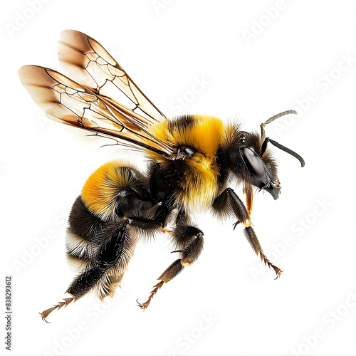 Honey and bee insect macro shot a stunning bee is flying, macro, incredible pollinator ai . A bee collecting pollen. Honey bee walking isolated on transparent background cutout. © SavirinaArt