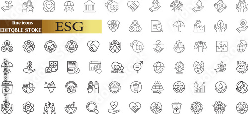 ESG Icon editable stroke outline icons set.