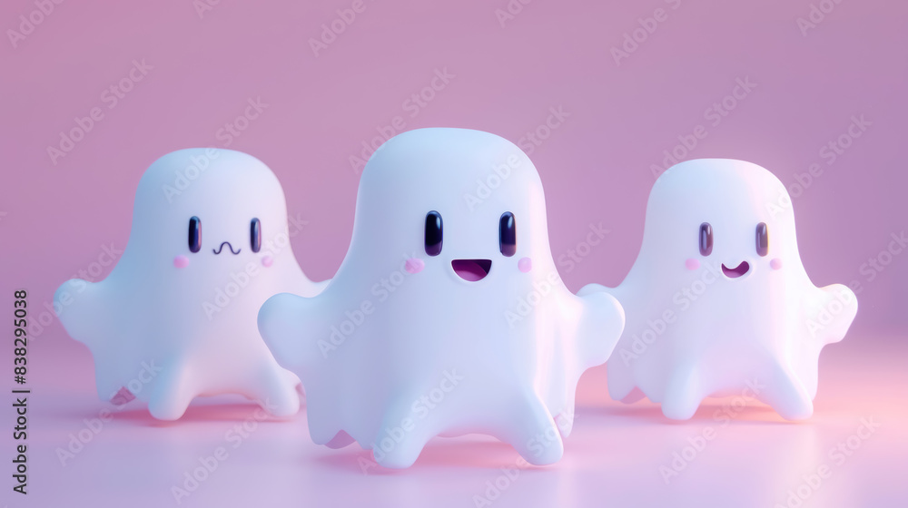 Group of Ghostly Friends, 3D rendering, cute cartoon Group of Ghostly Friends, 3D rendering, cute cartoon