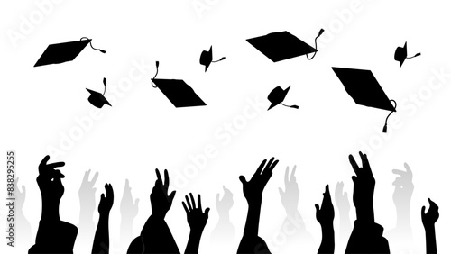 Silhouette throwing a graduation cap Used for decoration, advertising design, websites or publications, banners, posters and brochures.