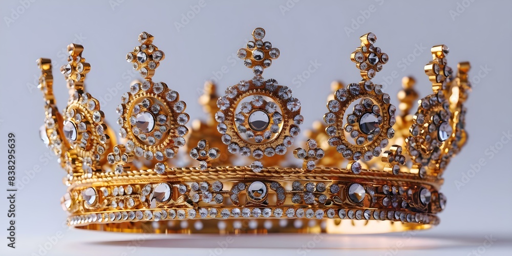 Golden crown adorned with jewels symbolizing royalty and prestige on white background. Concept Royalty, Prestige, Golden Crown, Jewels, White Background Golden crown adorned with jewels symbolizing royalty and prestige on white background. Concept Royalty, Prestige, Golden Crown, Jewels, White Background