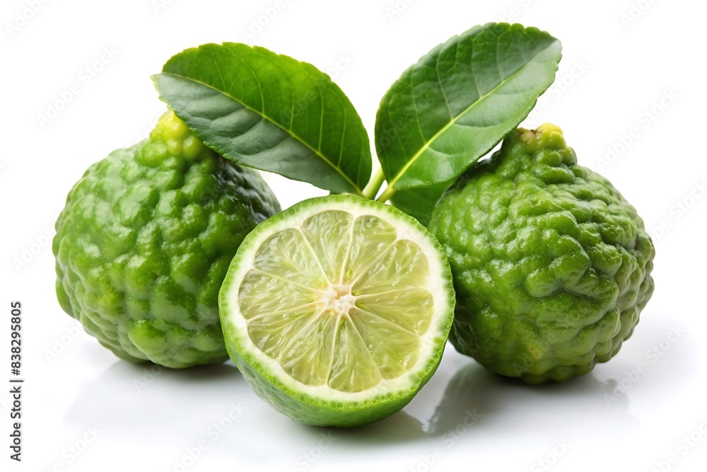 Bergamot or kaffir isolated on white background. Bergamot is a food and Thai herbs. Bergamot or kaffir isolated on white background. Bergamot is a food and Thai herbs.
