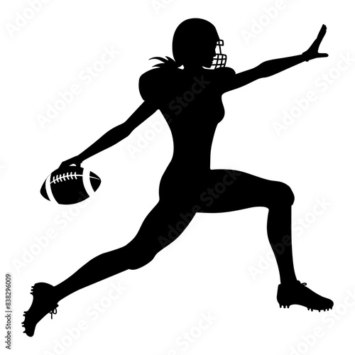 Silhouette of a female American football player in action. vector illustration