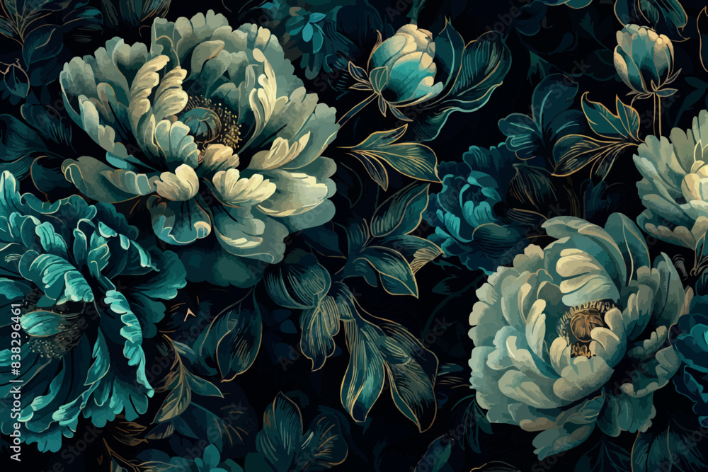Surreal Floral background. Beautiful dark blue peonies bouquet on black. Natural flowers pattern. Surreal Floral background. Beautiful dark blue peonies bouquet on black. Natural flowers pattern.