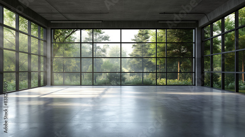 Spacious Loft with Polished Concrete Floors and Large Windows Offering a Nature View  Sunlight Streaming In