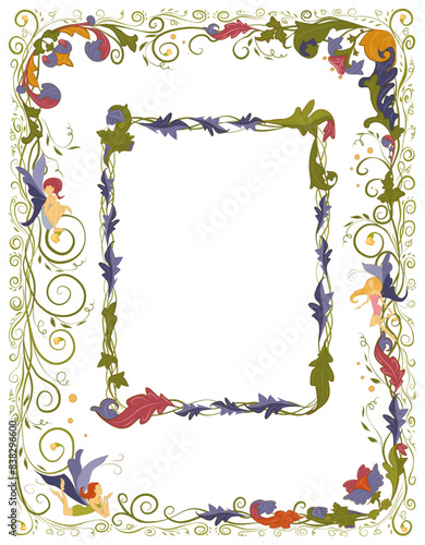 Floral frame with fairies for a book