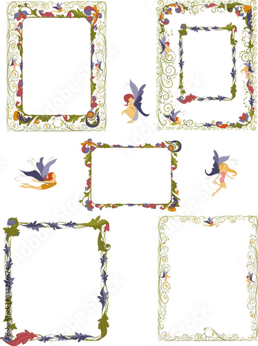 Floral frame with fairies for a book