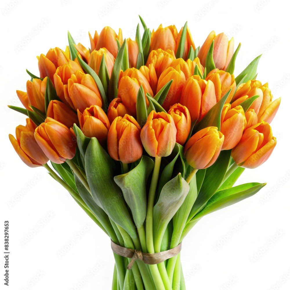 A Bouquet of Vibrant Orange Dutch Tulips on a White Background. Generative AI