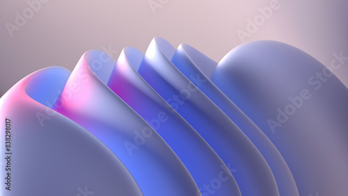 3d render of abstract art with part of surreal alien flower sculpture in spherical curve wavy organic smooth and soft lines forms in aluminium metal material in blue and purple color