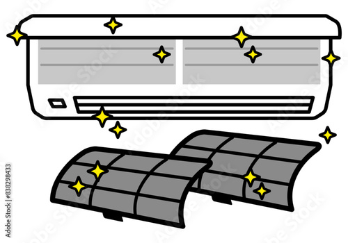 クリーニングされたきれいなフィルターのエアコン正面1