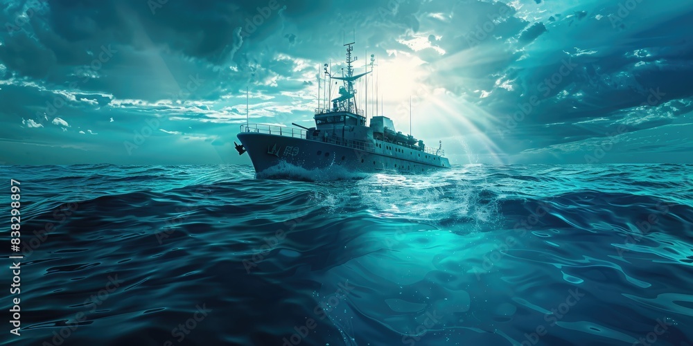 Military Vessel in Rough Waters Military Vessel in Rough Waters