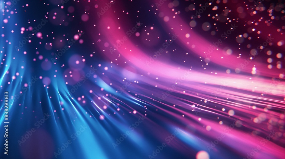 Fototapeta premium Abstract backdrop featuring pink and blue neon lines and bokeh effects. Concept of data transfer. Digital wallpaper.