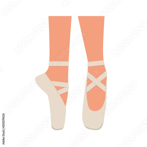 ballerina feet wearing white pointe shoes- vector illustration