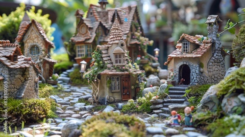 A whimsical fairy garden with miniature houses