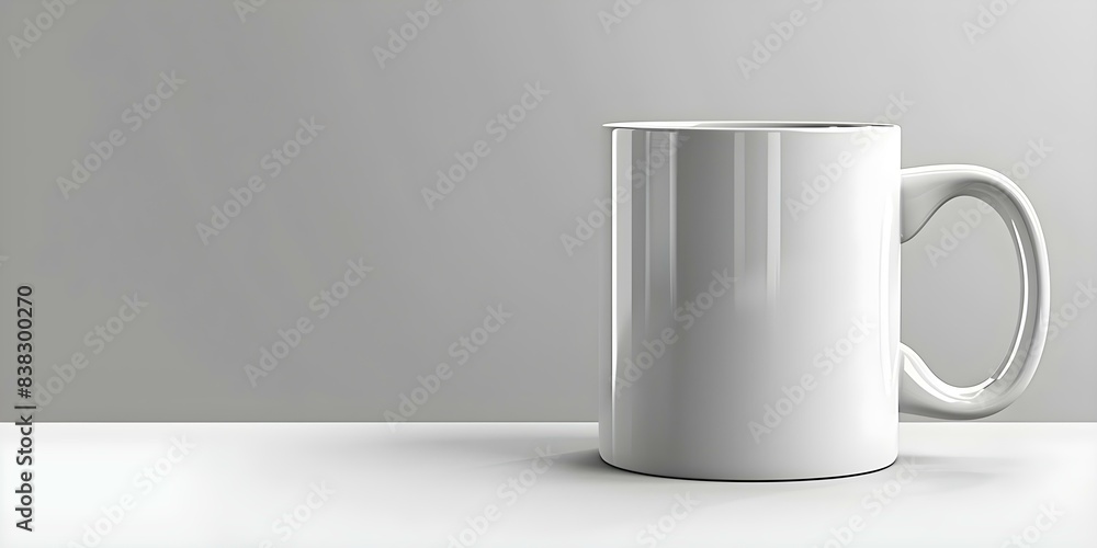 Closeup mockup of blank white mug isolated on white background. Concept Product Photography, Mockup Design, White Mug, Closeup Shot, Minimalist Aesthetic Closeup mockup of blank white mug isolated on white background. Concept Product Photography, Mockup Design, White Mug, Closeup Shot, Minimalist Aesthetic