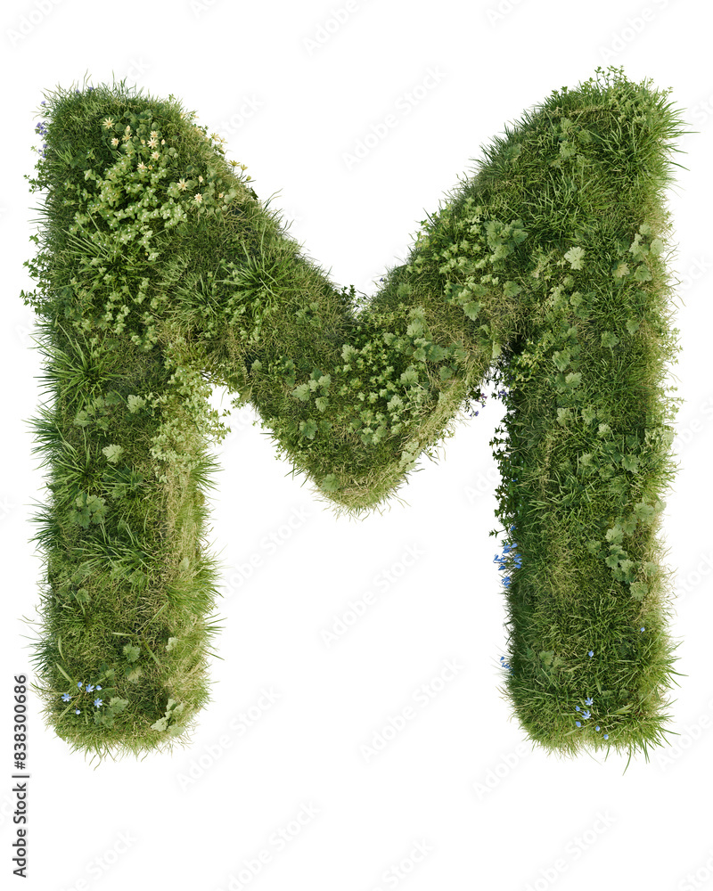 Floral Letter M on a transparent background. 3D render. Floral Letter M on a transparent background. 3D render.