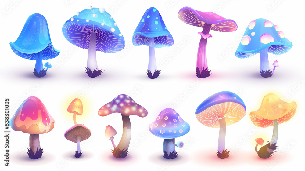 Asset of magic fantasy mushrooms isolation on white background, Illustration. Asset of magic fantasy mushrooms isolation on white background, Illustration.