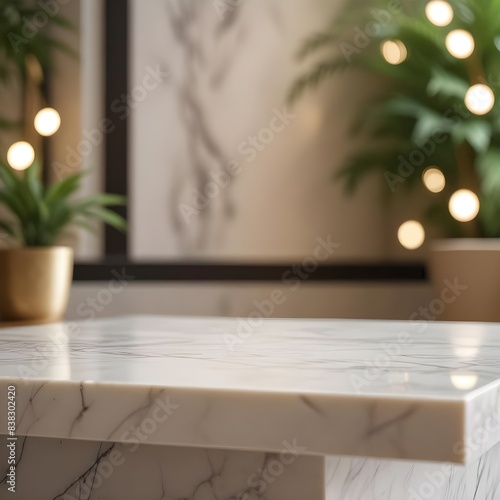 Empty marble table for product placement podium or pedestal 