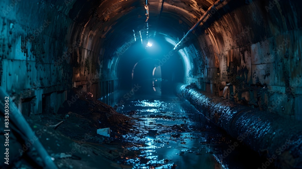 Naklejka premium Illegal Chemical Dumping in Urban Sewer: An Environmental Hazard