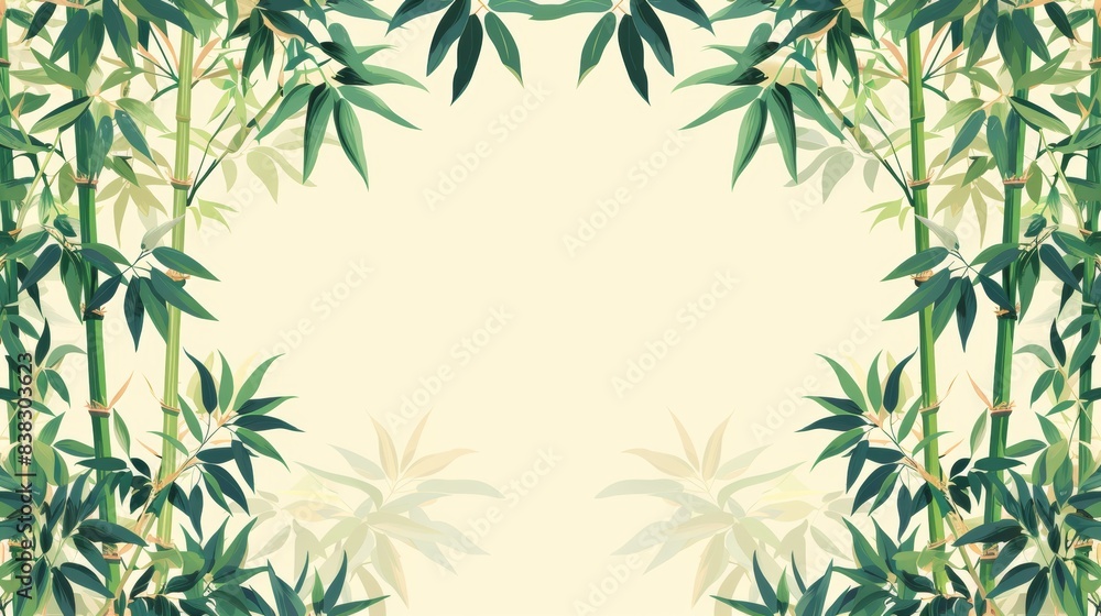 Elegant bamboo frame with green leaves on a light background, perfect for Asian-inspired designs and nature-themed layouts. Elegant bamboo frame with green leaves on a light background, perfect for Asian-inspired designs and nature-themed layouts.