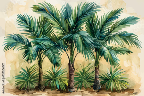 Palm tree watercolor painting white background. © Farjana CF- 2969560