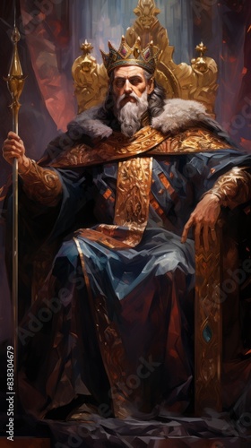 Sovereign Authority - The Emperor Tarot Card Depiction in Vibrant Portrait Painting photo