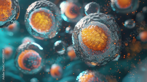 3D illustration of a group of stem cells.