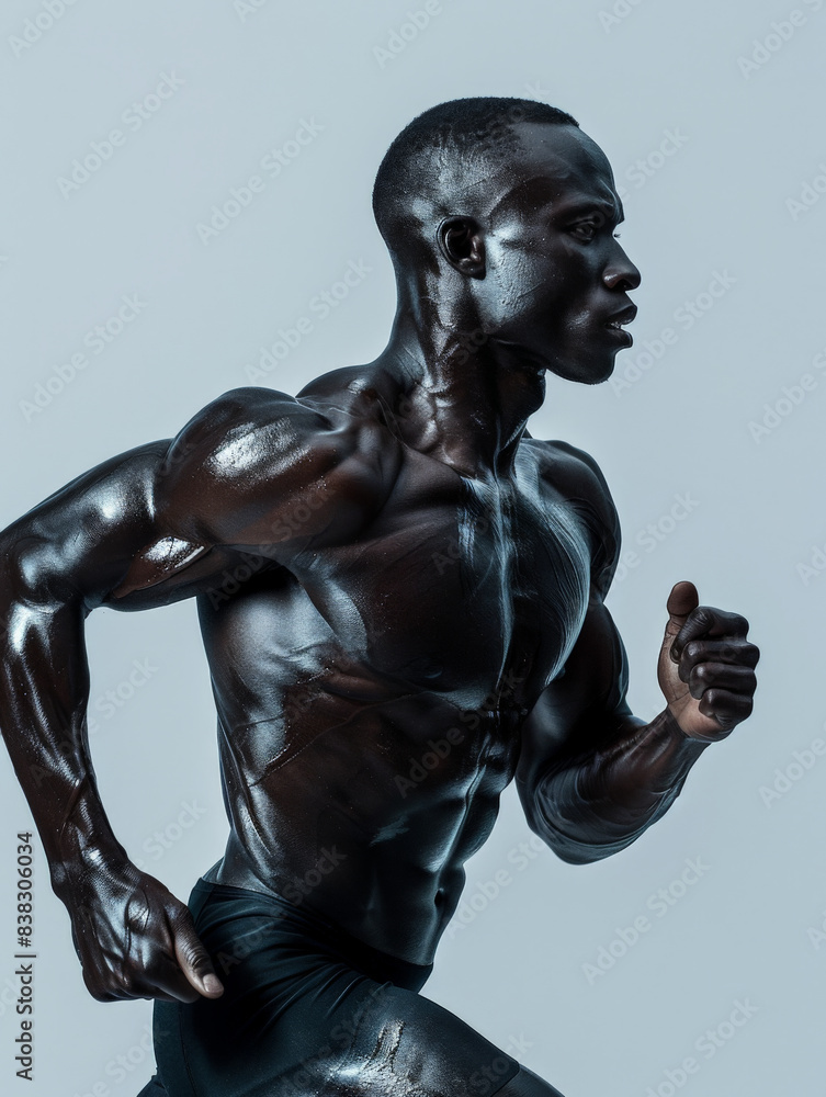 Muscular Athlete Running in Motion Against a Minimalist Background Showcasing Strength, Fitness, and Determination Muscular Athlete Running in Motion Against a Minimalist Background Showcasing Strength, Fitness, and Determination