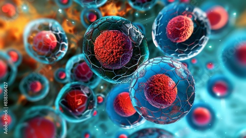 3D illustration of a group of stem cells.