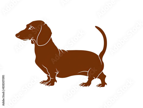 Simple  clear  artisanal stencil print style illustration of Dachshund dog isolated on white background. Stencilled graphic design  modern  minimalist  trendy  product