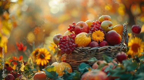 Autumn Harvest: Capture the abundance of an autumn harvest with ripe crops, cheerful farmers, and vibrant foliage, perfect