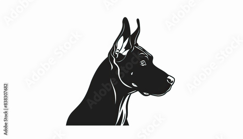 Simple  clear  artisanal stencil print style illustration of Doberman Pinscher dog isolated on white background. Stencilled graphic design  modern  minimalist  trendy  product