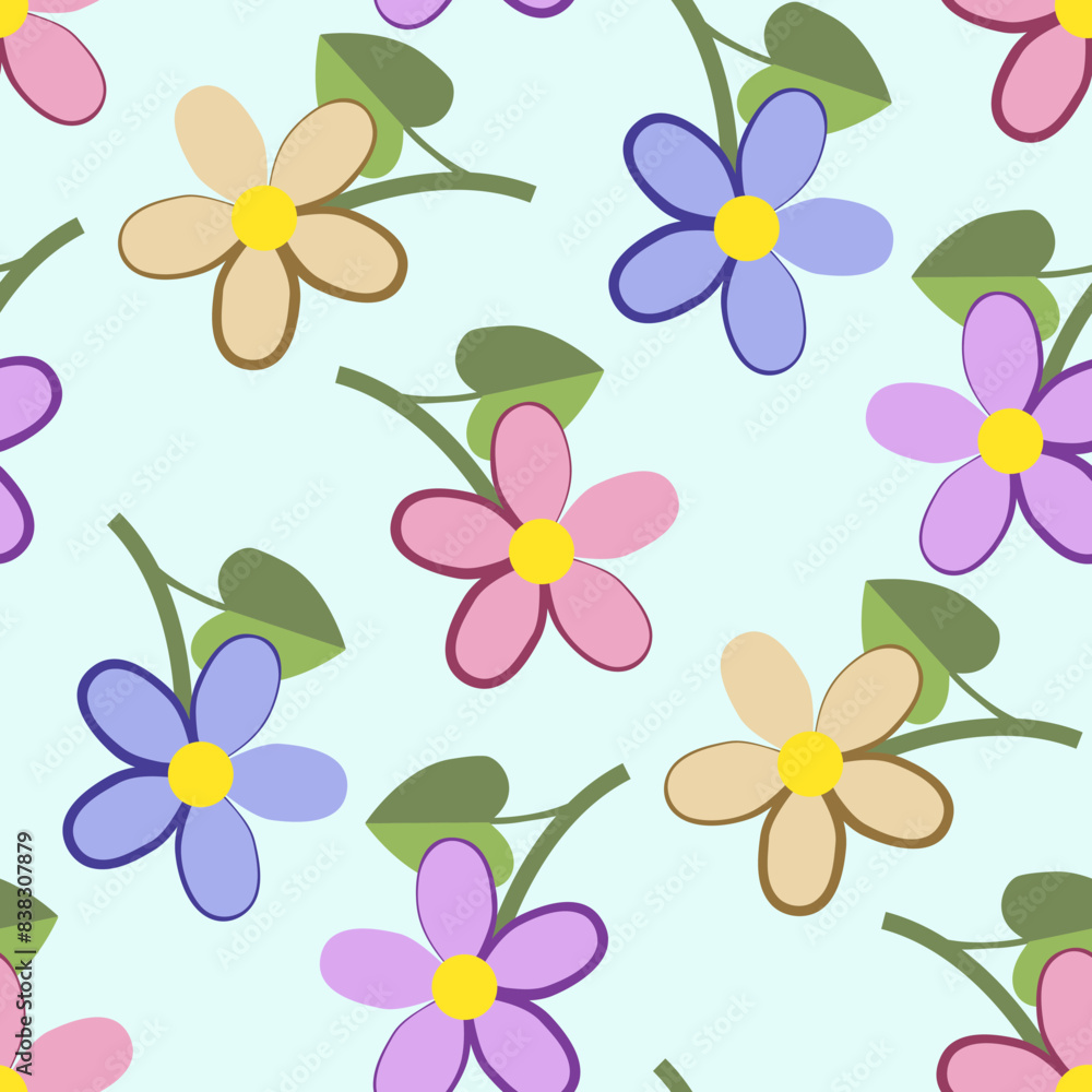Vector - simple colored flowers seamless pattern.