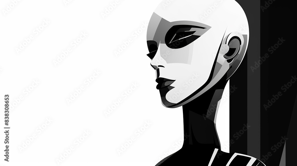 Stylized illustrator drawing of a humanoid robot, minimalist black and white, abstract background Stylized illustrator drawing of a humanoid robot, minimalist black and white, abstract background